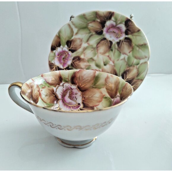 Stafford Japan Wide Mouth Cup and saucer set Floral Chintz Style 1950's - Picture 3 of 11